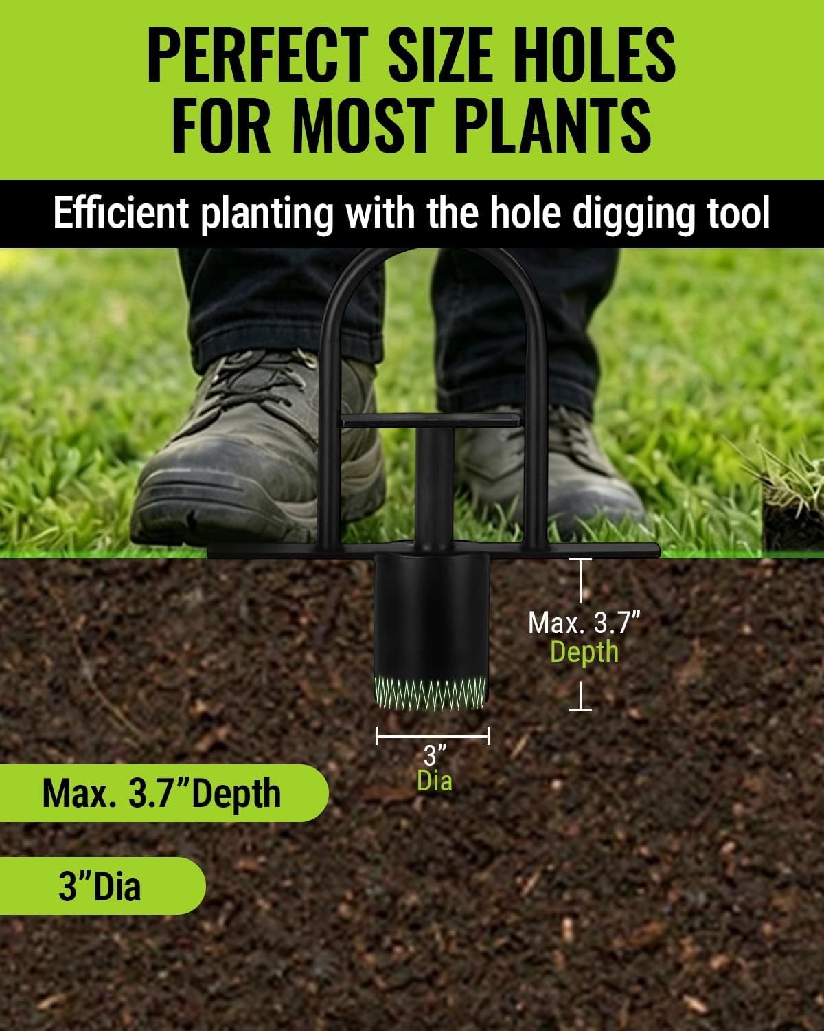 WORKPRO 36" Bulb Planter Tool, Long Handle Sod Plugger, Grass Plugger Tool with Serrated Base, Dual Pedals, Garden Tool for Planting, Transplanting, Weeding, Digging Holes for Tulips, Daffodils