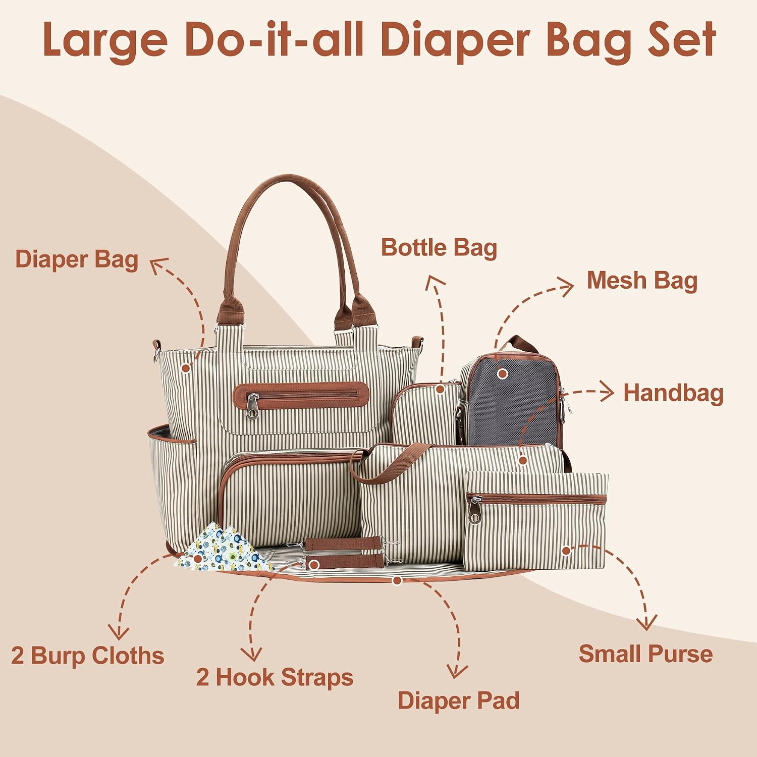 Baby Diaper Bag Set, Large Baby Doll Diaper Backpack with Changing Pad & Pacifier Case, Travel Girl/Boy Tote Bags