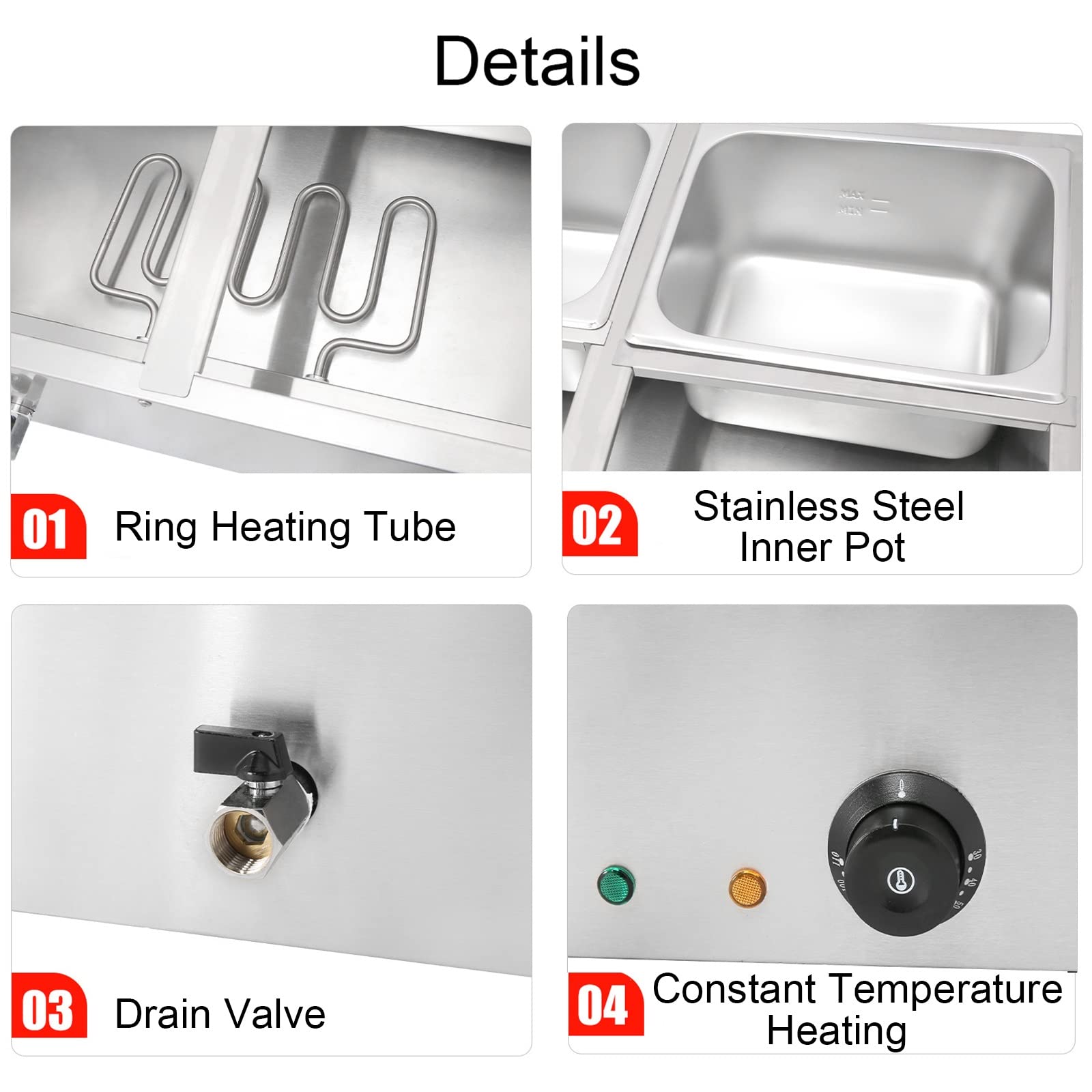 Scaldavivande Elettrico, scaldavivande Elettrico da 1500 W, Tavolo da Buffet in Acciaio Inox con Controllo Temperatura e Coperchio Feste, Catering, ristoranti