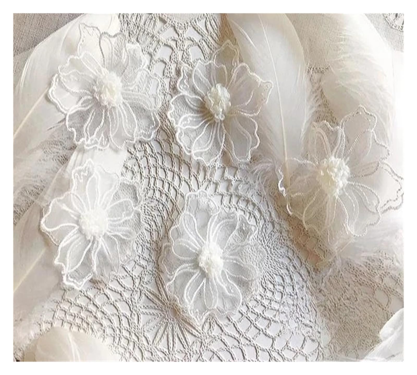 Applique dentelle 3D blanche pour personnalisation de robe de mariée et création de broderie