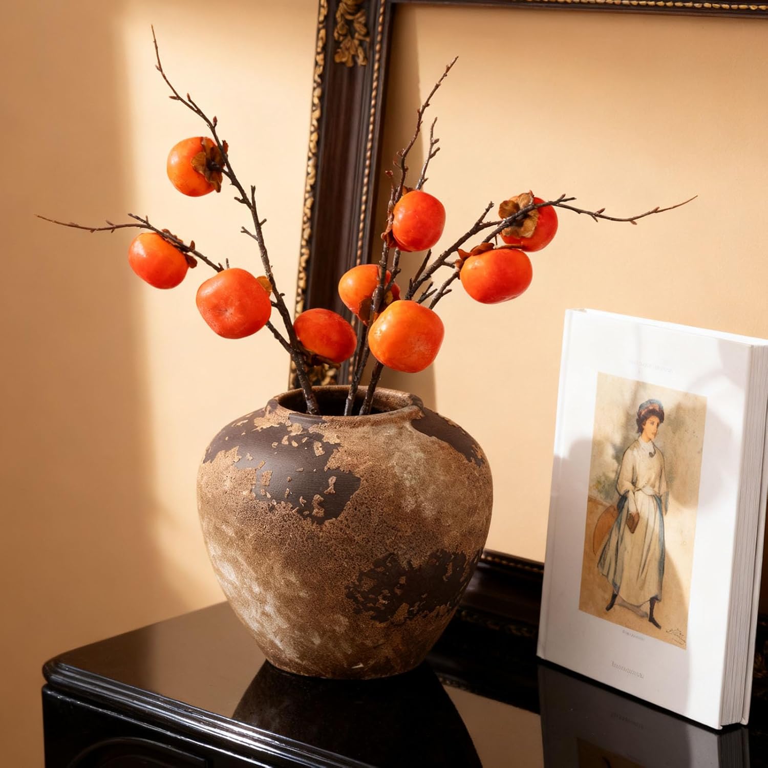 6.9 Inch High Round Brown Rustic Vase Rust Ceramic Vase for Table Centerpiece Living Room Kitchen Home Decor