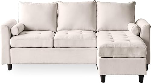 Miniatura 2 de Casa Andrea Milano NC Group - Sofá convertible de tela de felpilla en forma de L y acolchonado, sofá modular de 3 asientos con diván reversible para