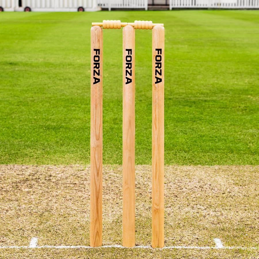 FORTRESS Wooden Cricket Stumps [ICC Regulation] Professional Timber Stumps for Competitive Cricket (Club Stumps Senior (28in))
