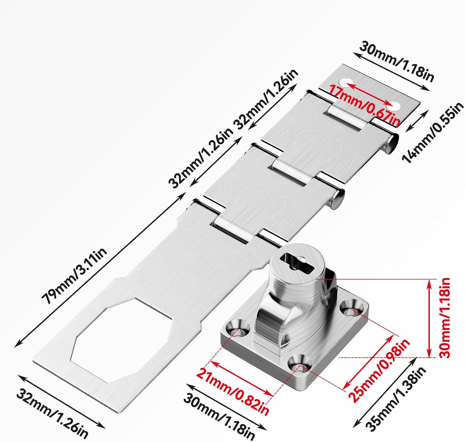 Door Hasp Latch with Key, Concealed Safety Door Lock, 6.7" Triple Flexible Link for Irregular Cabinets, Drawers and Doors (1PC)