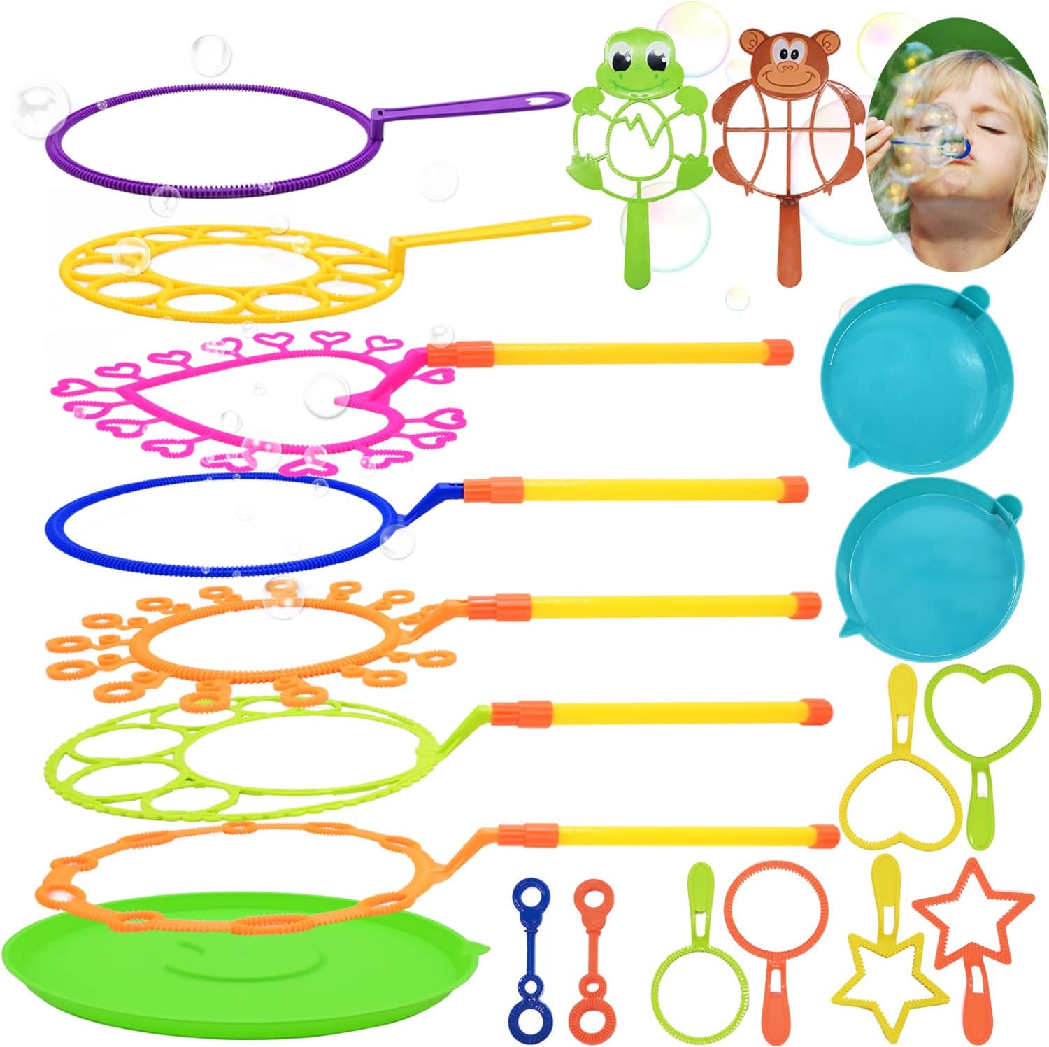 Bubble Wands Set, 20 PCS Large Bubble Wand Toys with Tray