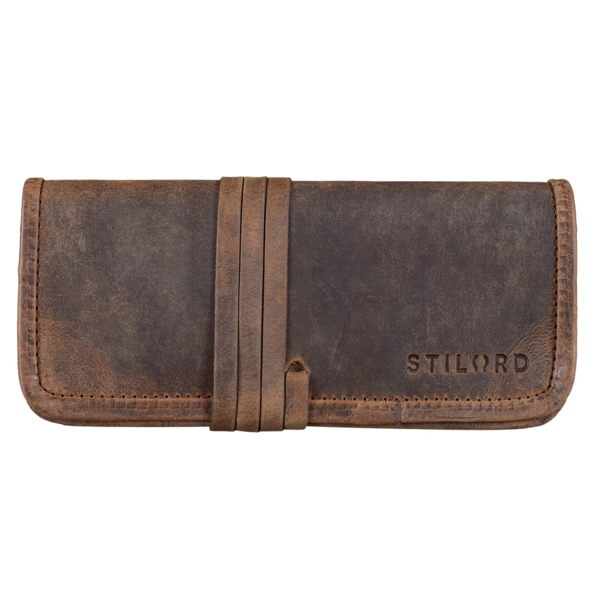 STILORD 'Lenny' Pencil case Leather Vintage Small Ideal as a Little Wallet Purse Stylish Pen case and Cosmetic case in Genuine Buffalo Leather, Colour:Calais - Brown - Image 3