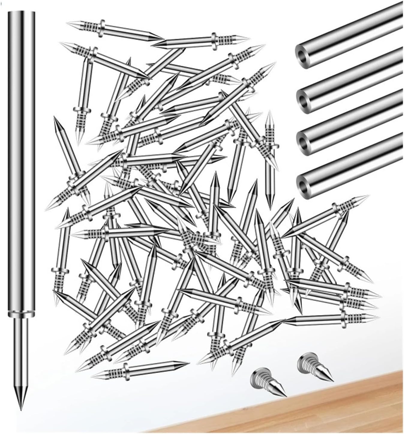 Screw Double Head Nails Seamless Nails Skirting Thread Seamless Nail Without Marks Metal Rust-Proof Nails Wood Screw(100Pcs)