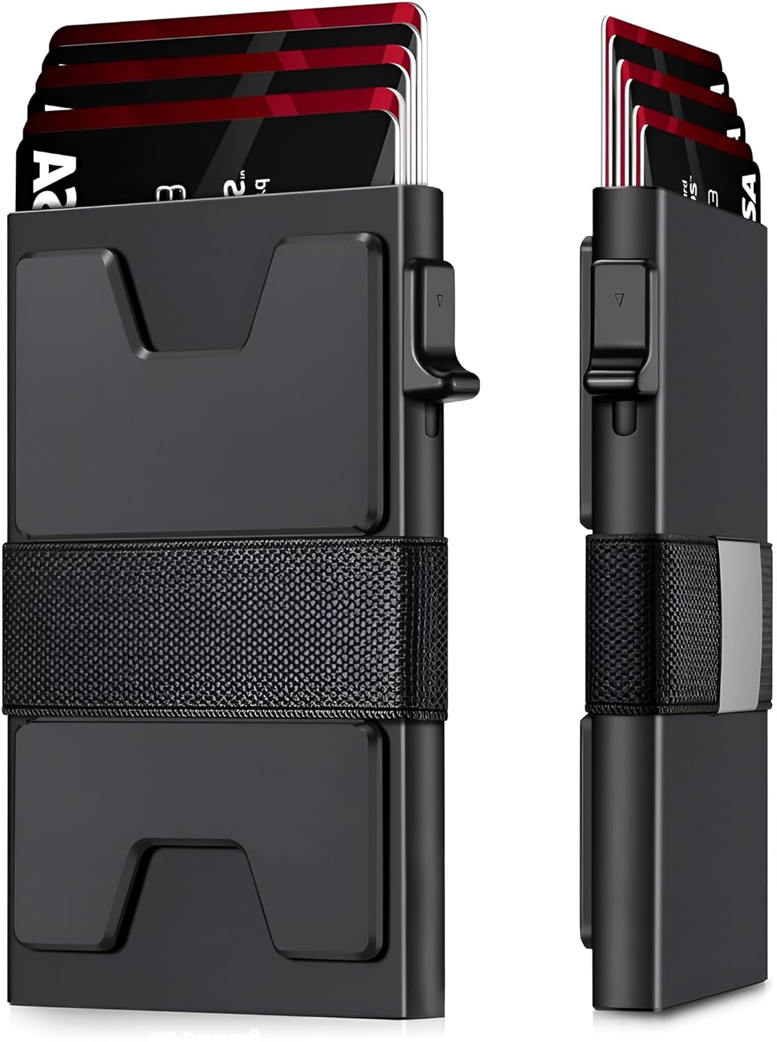 VOGARD Slim Aluminum Card Holder Wallet for Men, Durable Expandable Backplate, RFID Blocking Minimalist Metal Pop Up Wallet, Holds 10 to 12 Cards Plus Cash (Black)