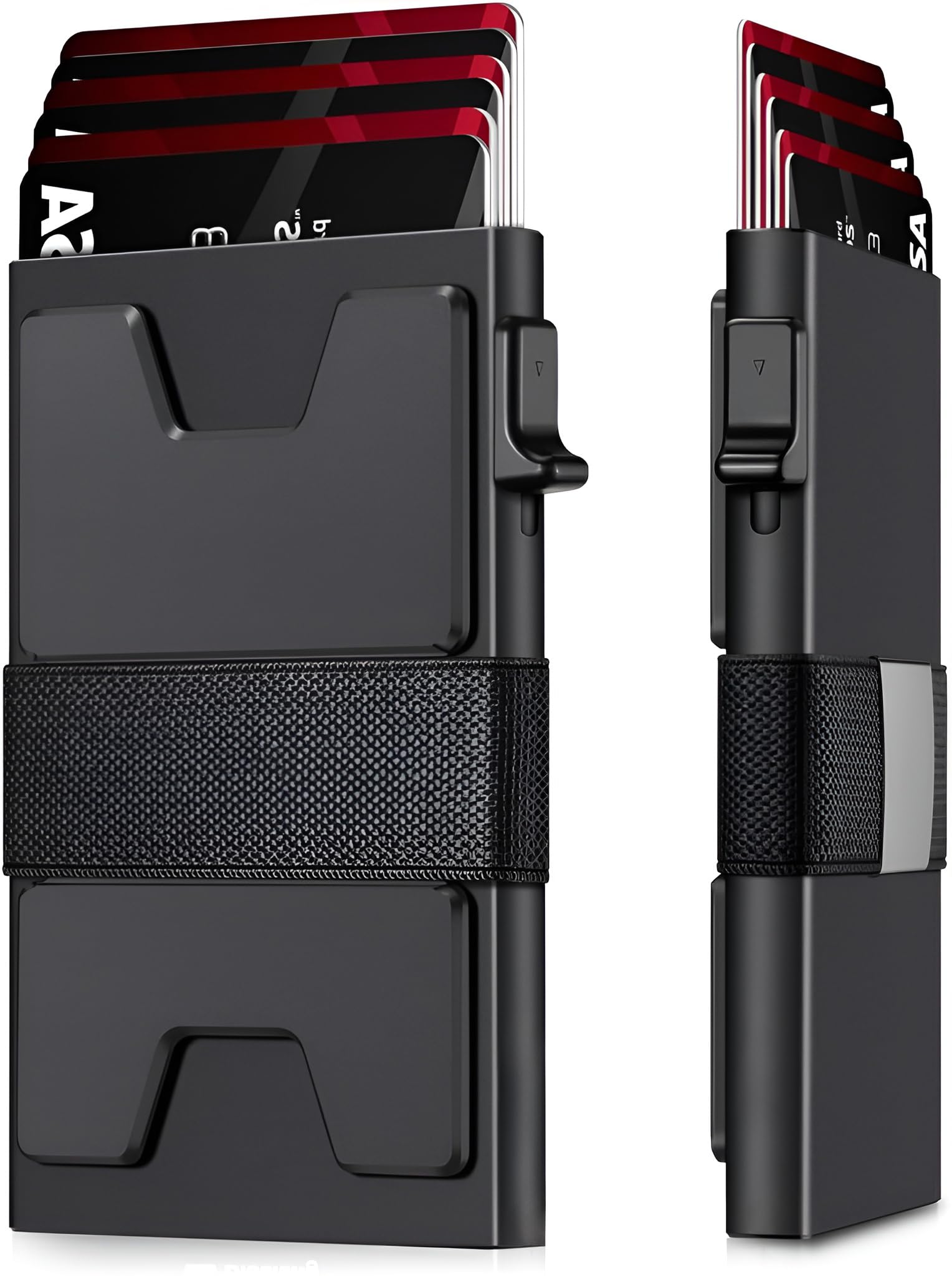 Slim Aluminum Card Holder Wallet for Men, Durable Expandable Backplate, RFID Blocking Minimalist Metal Pop Up Wallet, Holds 10 to 12 Cards Plus Cash (Black)