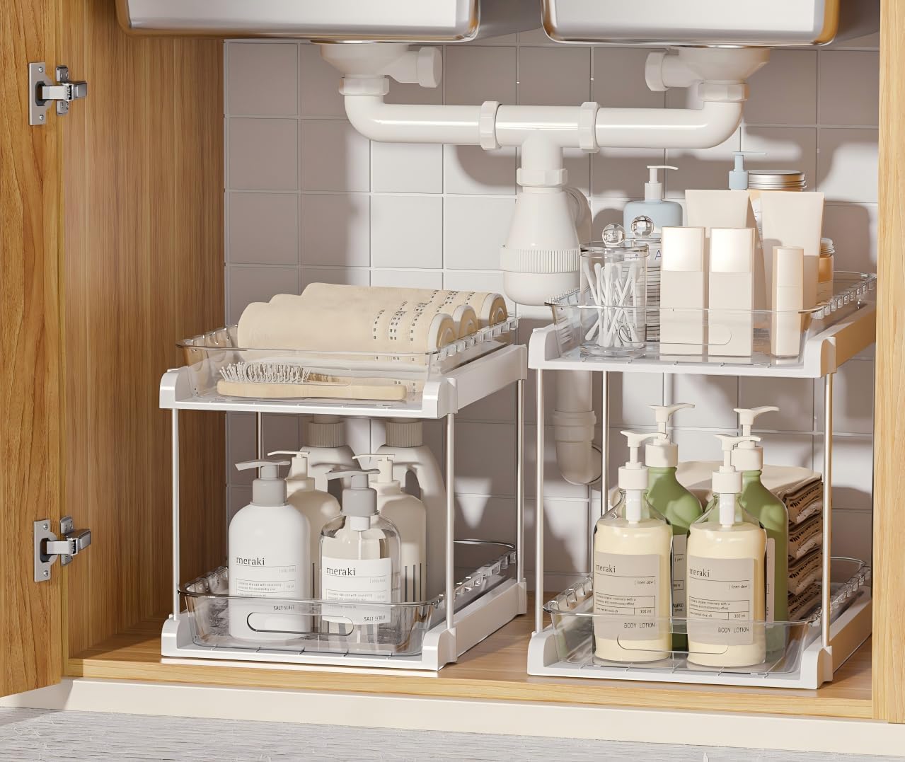 EVERIE 2-Tier Pull Out Under Sink Organizers for Kitchen, Bathroom, Pantry, Counter Top Or Cabinet Organizer, Pack of 2