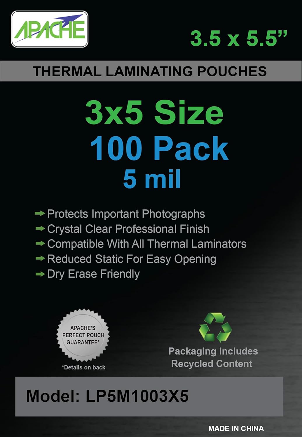 Apache 300 Pack Laminating Pouches 5 mil, Holds 5 x 7 Inch Photo Size (5.3 x 7.3 Inch Sheets), Office and School Supplies, Thermal Laminating Sheets, Super Clear, Round Corner