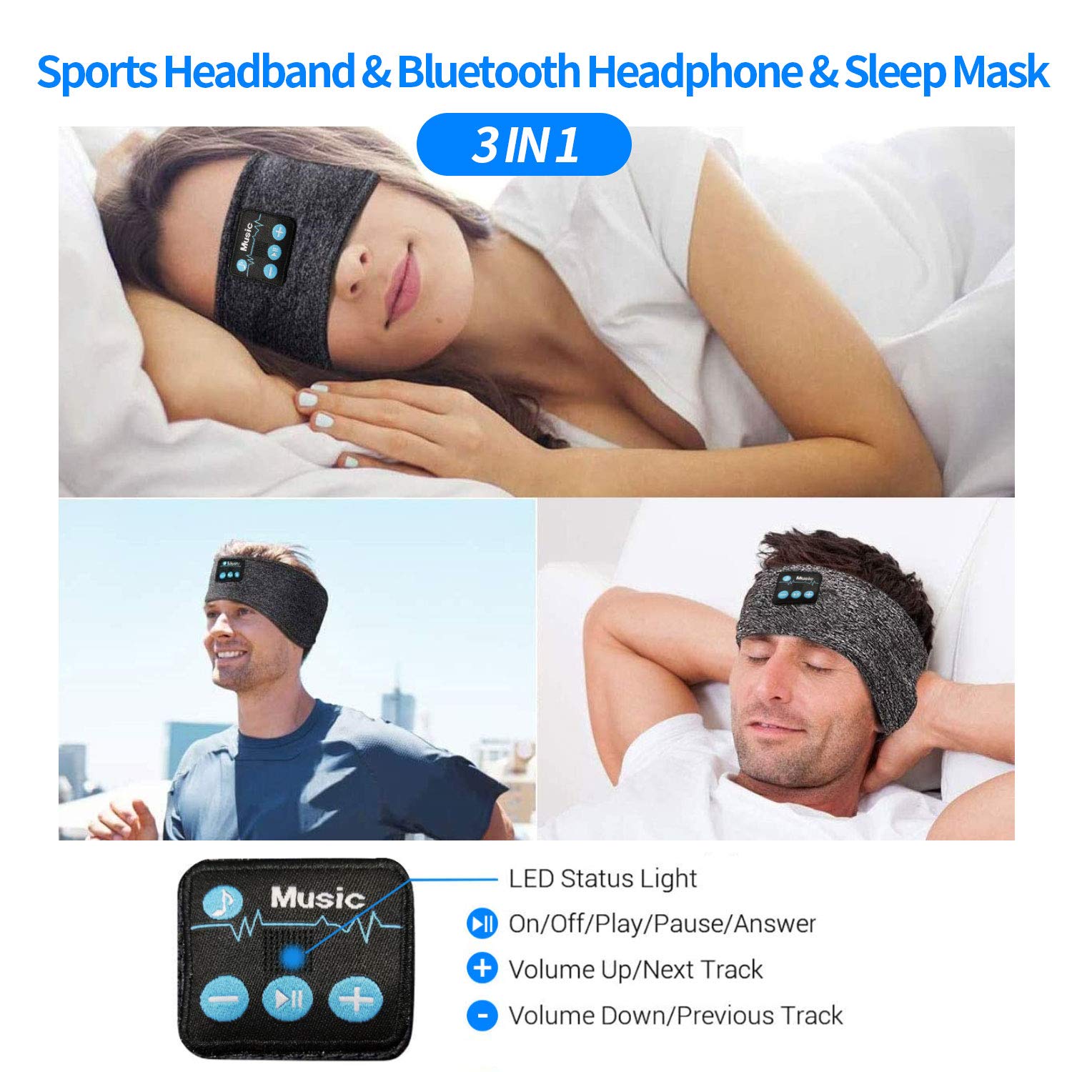 Bandeau Sleep Headphones Bluetooth – Audio Fin Pour Dormir, Sport, Méditation – Léger Et Confortable – Noir