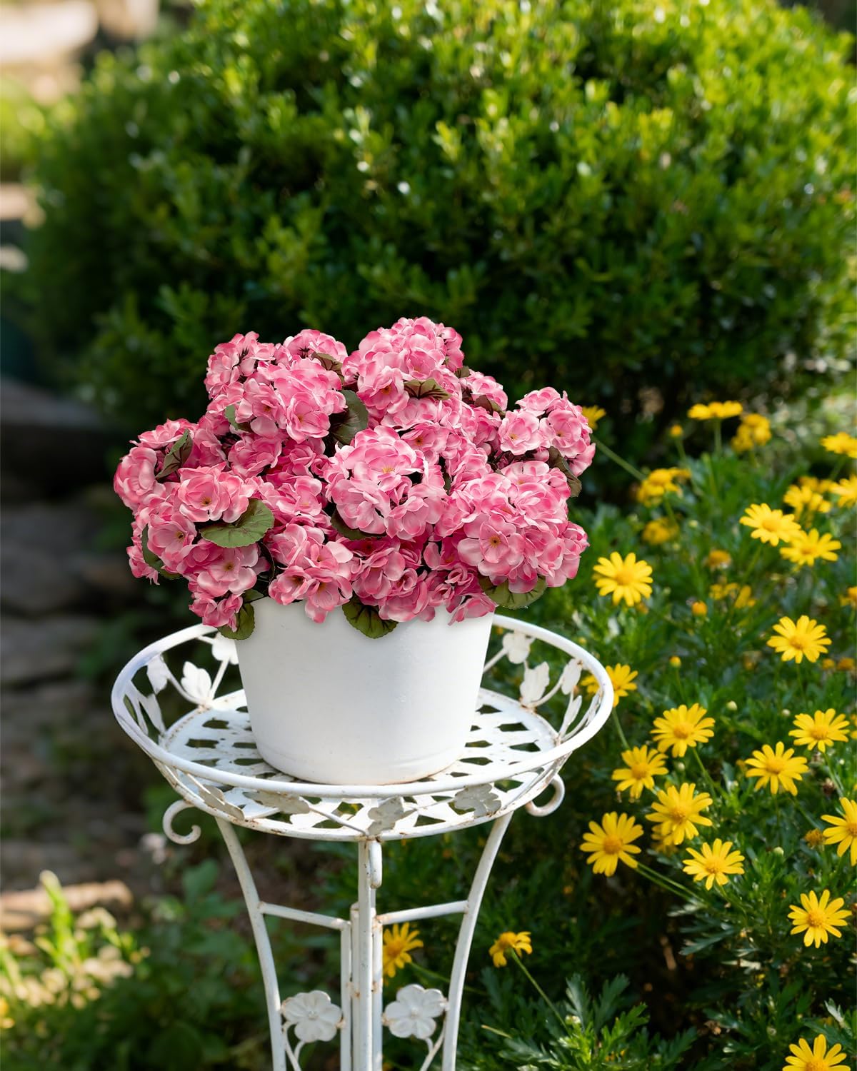 Artificial Flowers for Outdoors, 6PCS 14" Geranium Fake Flowers UV Resistant Silk Geranium Pink Outdoor Faux Plants for Home Porch Table Front Decor - Image 5