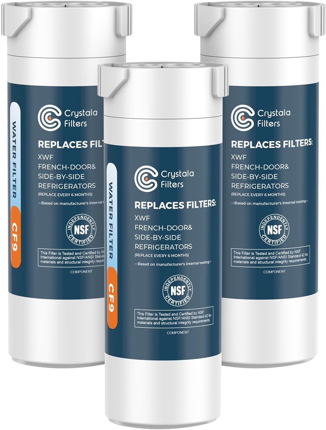Crystala Filters XWF Water Filter, Compatible with GE XWF Refrigerator Water Filter, 3 Pack (Not XWFE)
