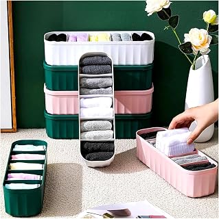 Kitchenwell 4 Pcs - Drawer Organiser for Underwear, Socks, Bras, Ties, Undergarments, and Scarves - Closet Storage Dividers for Household Use Wardrobe Storage Box (Multicolor), Plastic