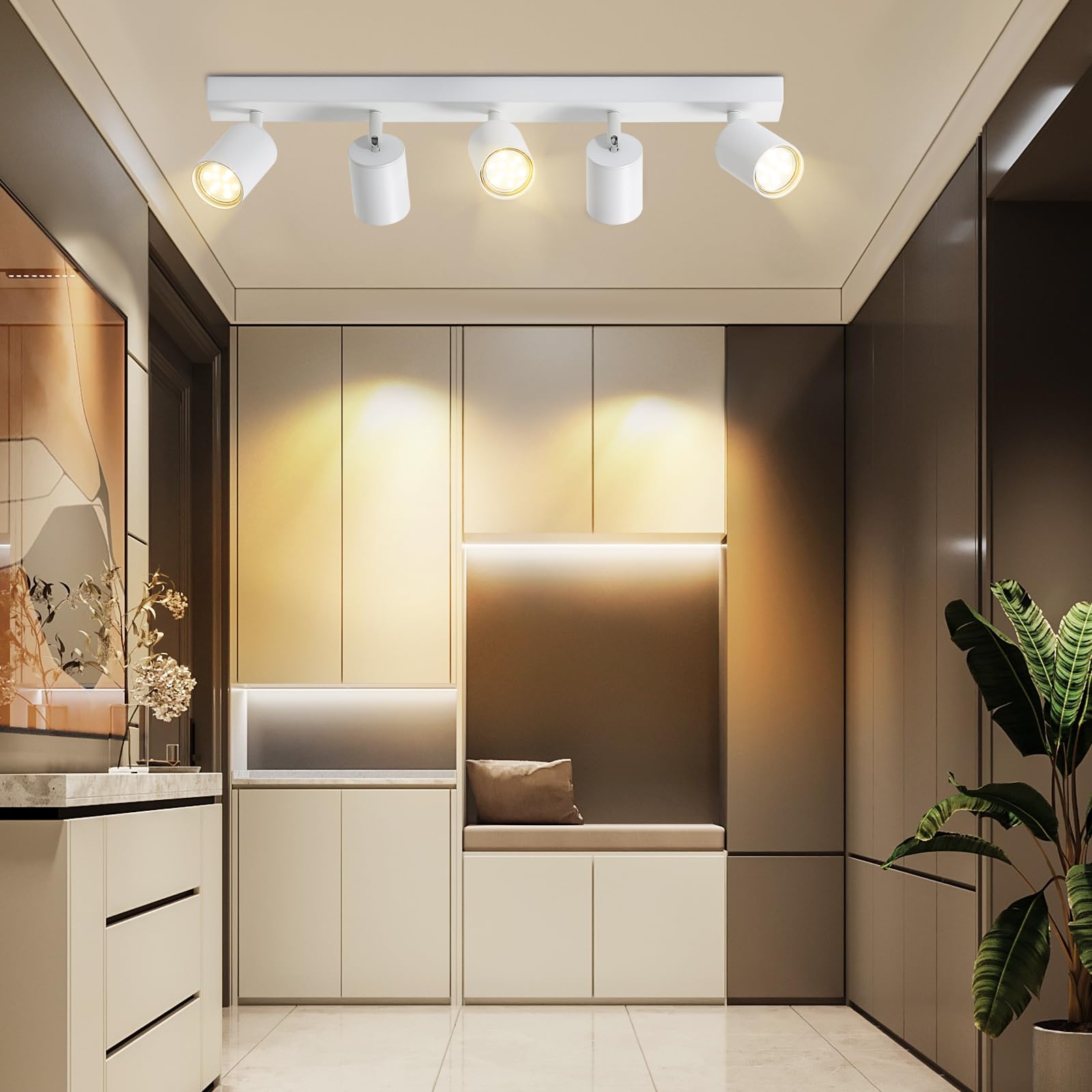 Faretti LED Soffitto 5 Luci Lampada da Soffitto Bianca Moderni | Orientabili Lampadario Faretti da Parete GU10 Illuminazione Interni per Soggiorno Cucina Salotto