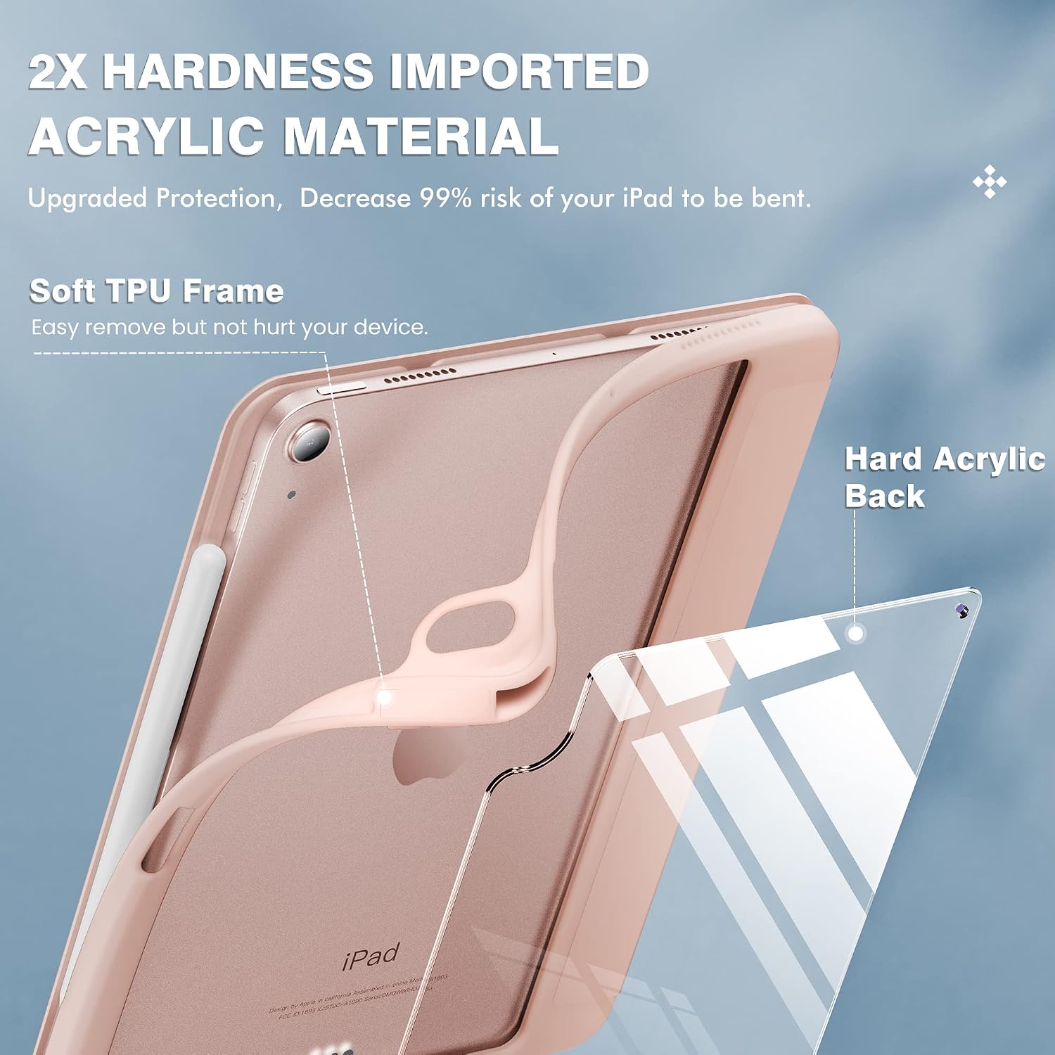 INFILAND Compatible with iPad Air 4th Generation Case 2020, iPad Air 5th Generation Case 2022 with Pencil Holder & Clear Transparent Back [Support 2nd Gen Pencil Wireless Charging] Rose Gold