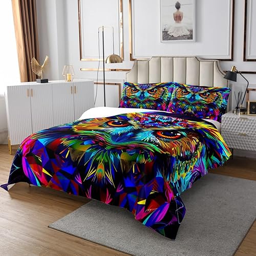 Miniatura 3 de Erosebridal Juego de colcha acolchada con búho en 3D, tamaño King para niños y niñas, multicolor, juego de colcha de animales salvajes en acuarela,