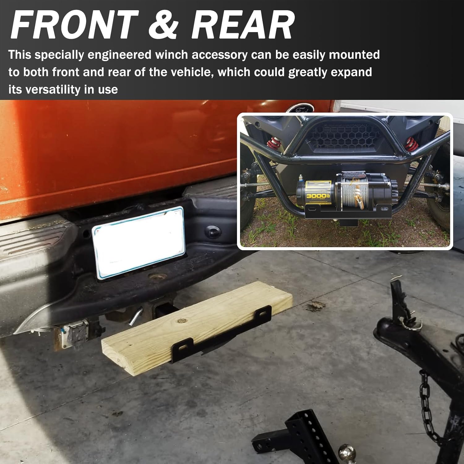 Winch Hitch Cradle Mount Plate, Universal Receiver 10 x 4 1/2 Winch Mounting with 2'' Receiver Hitch, Heavy-Duty 15000Lbs Capacity, Winch Hitch Mounting Plate for ATV UTV SUV Truck Pickup