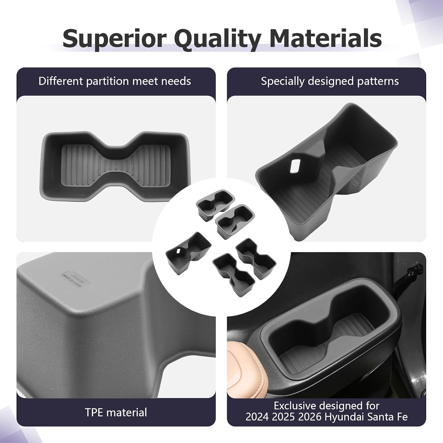 LUWU 2025 2026 Santa Fe Cup Holder Insert for Santa Fe 2024 2025 2026 Accessories Premium TPE Material Cup Holder Easy Install & Clean, 5-Pack (Door Side & Rear Third Row & Center Console) image 5