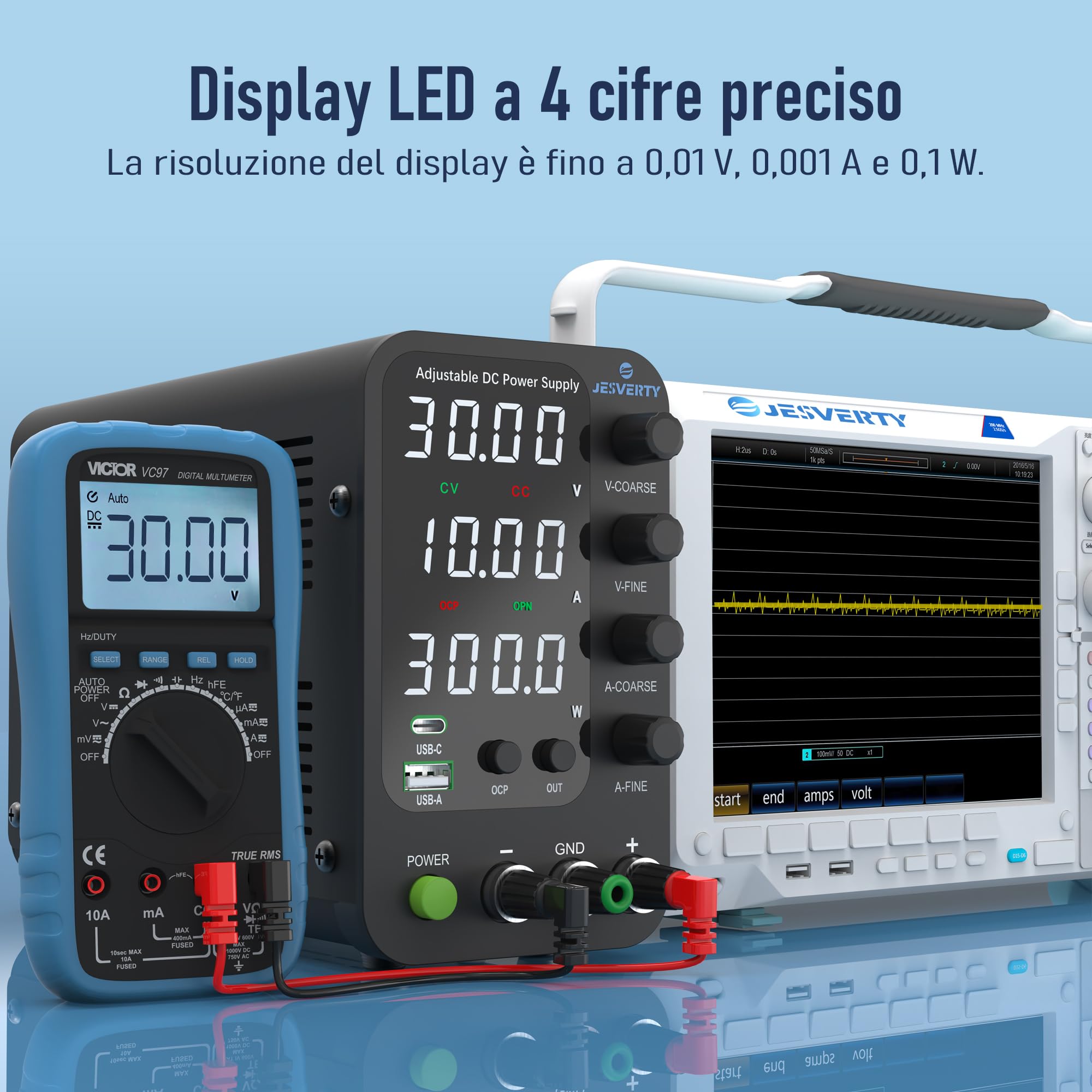 Alimentatore da Banco Variabile 32V 10A SPS-3010V con Ricarica Rapida USB Type-C 20W