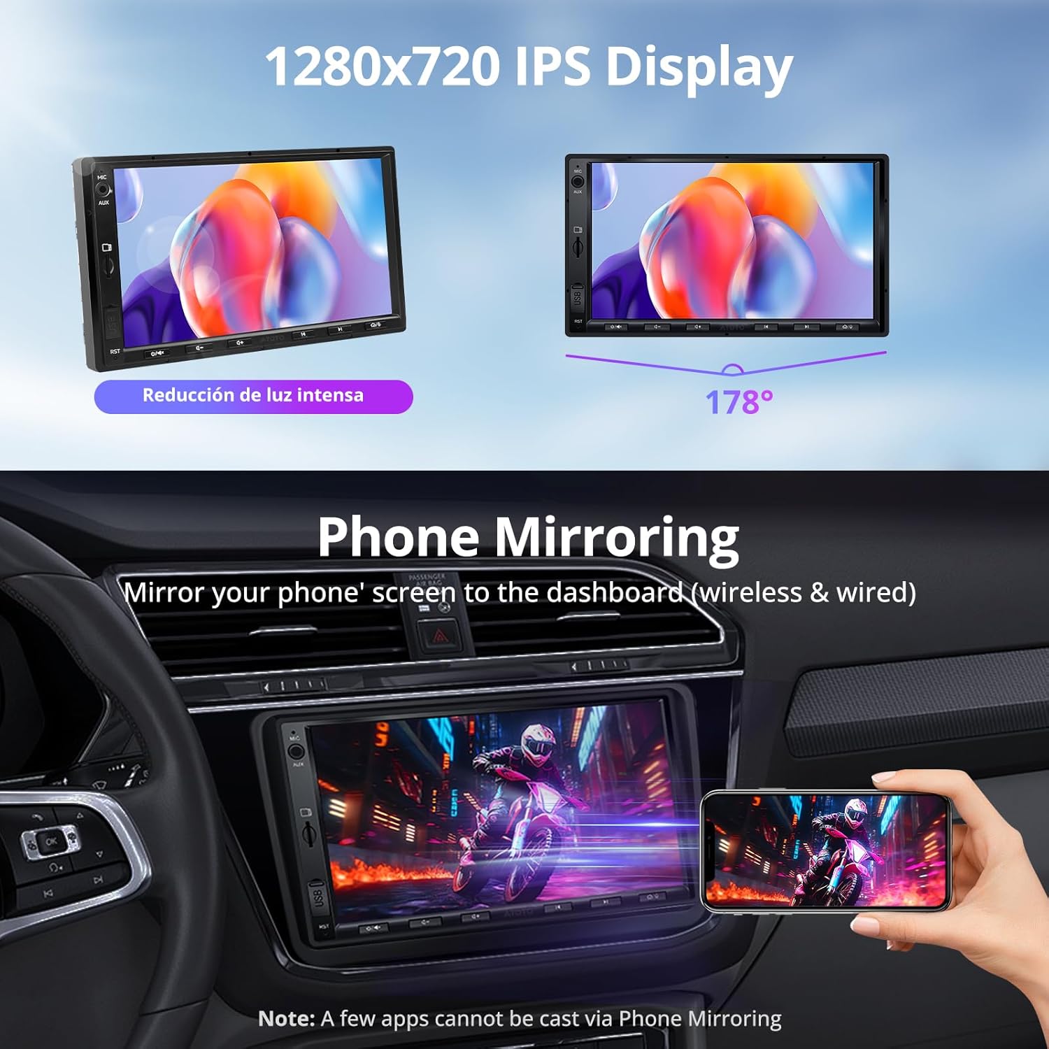 A5L 7" Double Din Car Stereo Compatible with VW Volkswagen Jetta/Tiguan/Golf/Passat, Wireless CarPlay & Android Auto, Mirror Link, Wi-Fi/BT Tethering, 24 Band EQ DSP, Bluetooth, 2G+32G, FM/AUX/TF