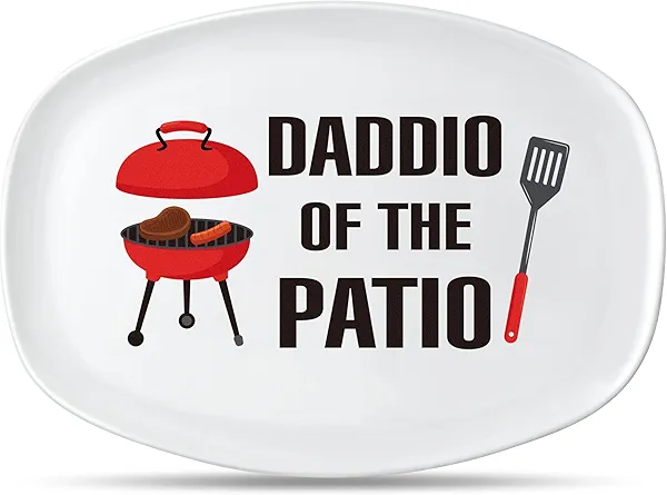 R HORSE Dad Grill Platter - Daddio of The Patio Barbecue Serving Tray Plate, White Oval Serving Dishes Dad Men Birthday Christmas Gift for Appetizers Desserts Charcuterie Outdoor Indoor Cooking Party