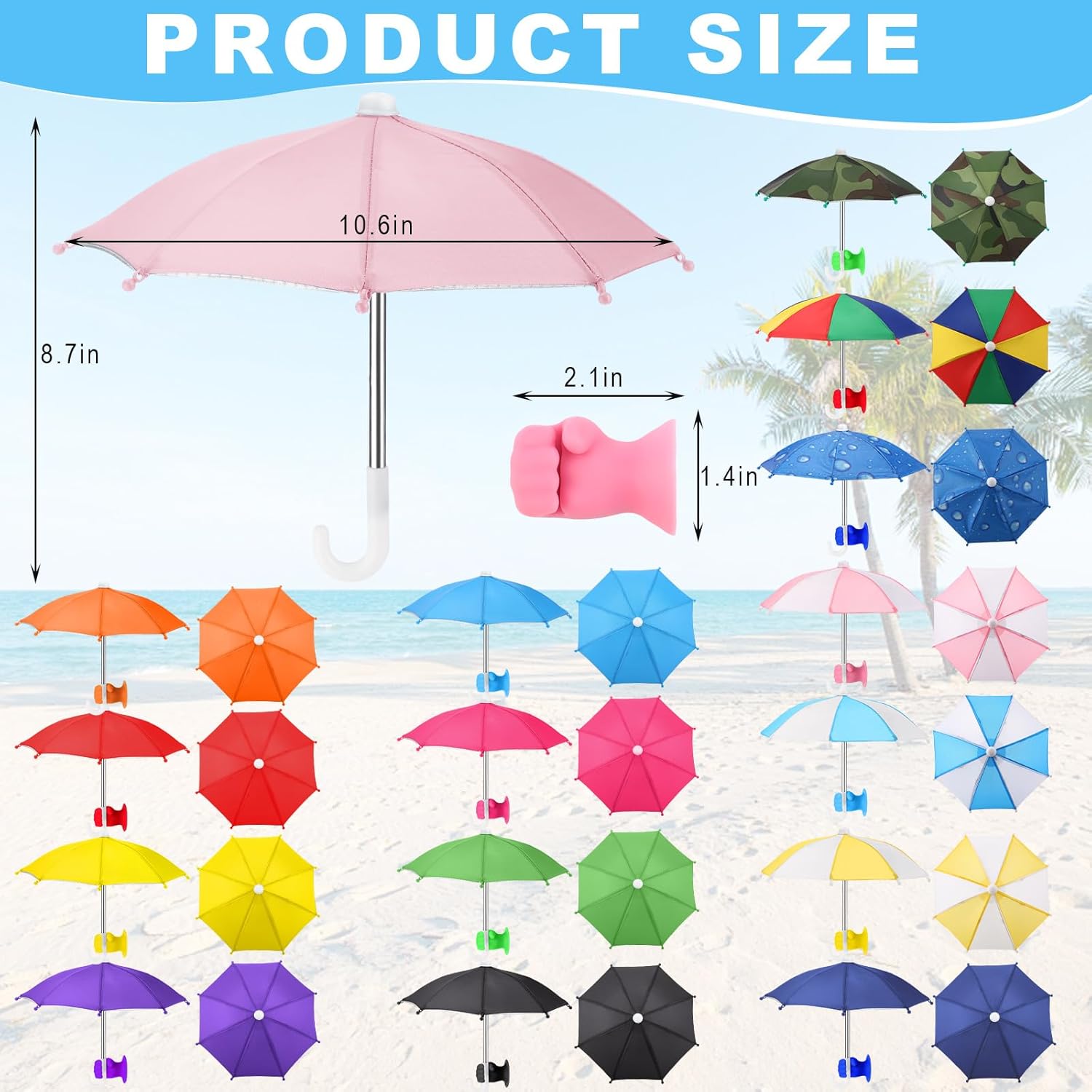 16 Sets Phone Umbrella Sun Shade Bulk with Adjustable Fist Hand Suction Cup Stand Universal Cell Phone Umbrella Sun Shield Mobile Holder for Summer Outdoor Beach Pool Travel UV Protection