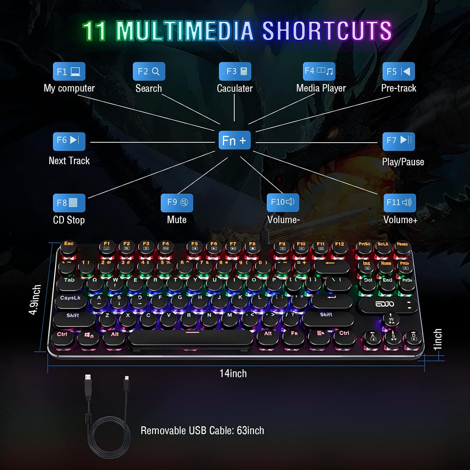 Get Discount 70% Price Mechanical Gaming Keyboard, EDJO 87 Keys Red Switches with LED Rainbow Backlit Wired Computer Gaming Keyboard for Windows PC Gamers Get Cheap Price Mechanical Gaming Keyboard, EDJO 87 Keys Red Switches with LED Rainbow Backlit Wired Computer Gaming Keyboard for Windows PC Gamers