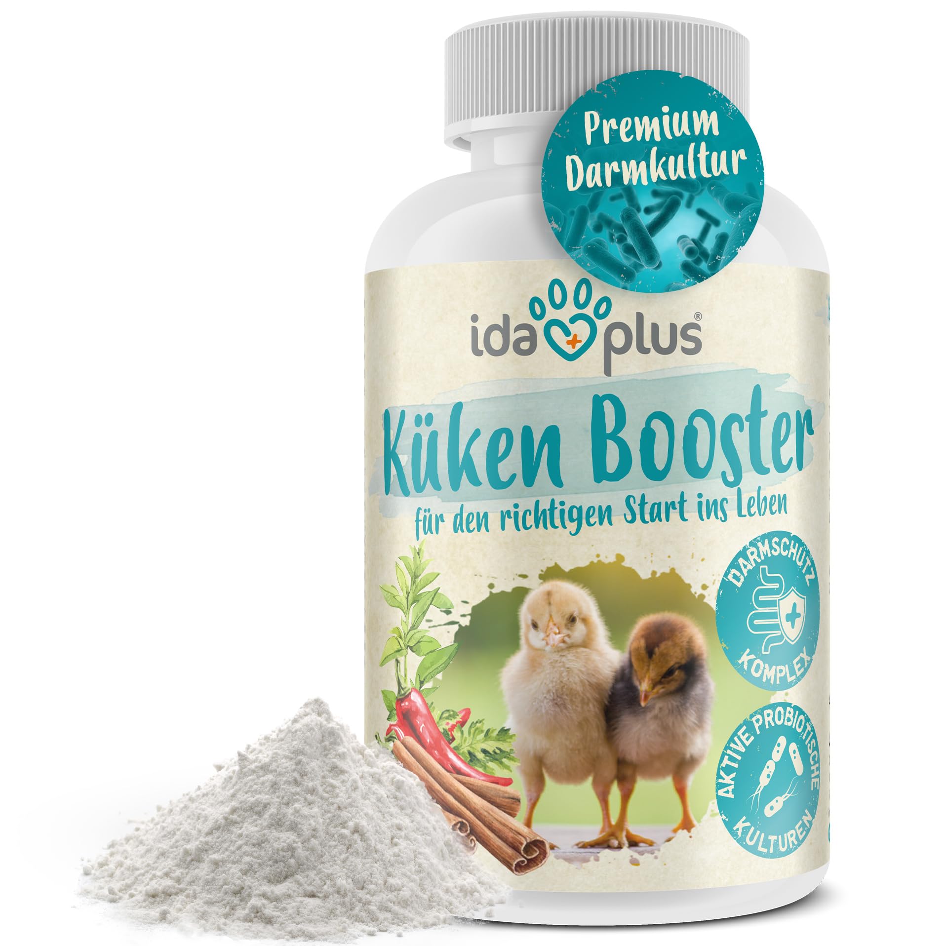 Ida Plus - Küken Booster - optimale Küken Aufzucht - essenzielle Hühner Vitamine (Vitamin A, D, E, C & B) - mit Probiotika & Oregano für gesunde Verdauung & Darmflora - optimales Küken Wachstum - 180g