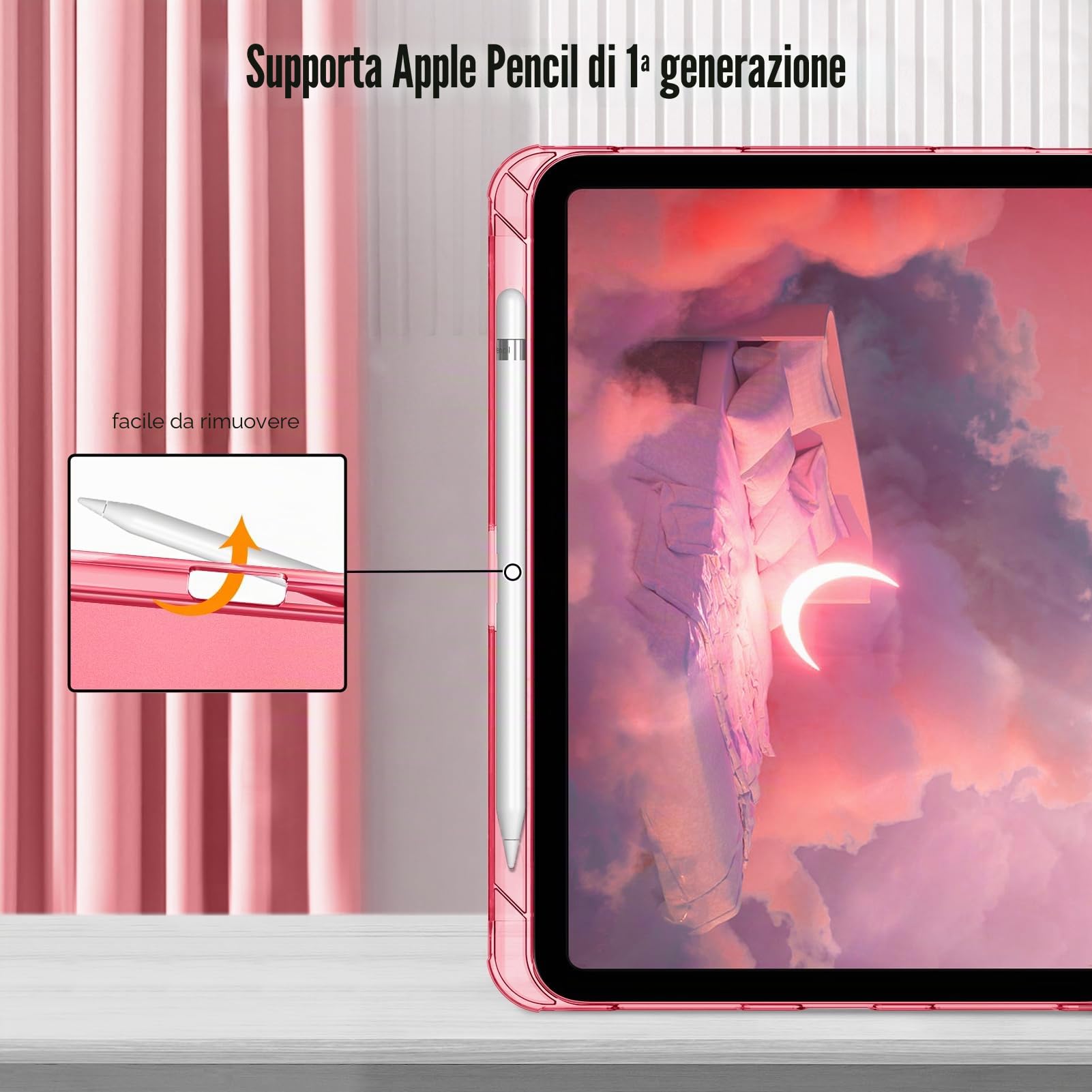 FINTIE Cover iPad 11ª Generazione 11" (2025) Portapenne Custodia Trasparente Posteriore Auto Sveglia Sonno Rosa