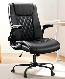 Marsail Executive Office Chair Ergonomic Desk Chair with Flip-up Armrests PU Leather Height-Adjustable Swivel Rolling Dark | 25% thicker cushion, contoured backrest, 90-120 degree recline, swivel rolling base, breathable mesh center, 300 lbs - Amazon product rated Grade A