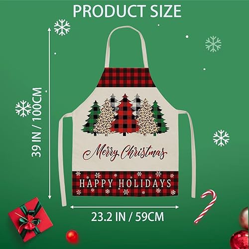 Miniatura 4 de Kovewon Delantales de Navidad para mujeres y hombres, delantal de cocina rojo para adultos, delantal a cuadros de búfalo para asar a la parrilla,