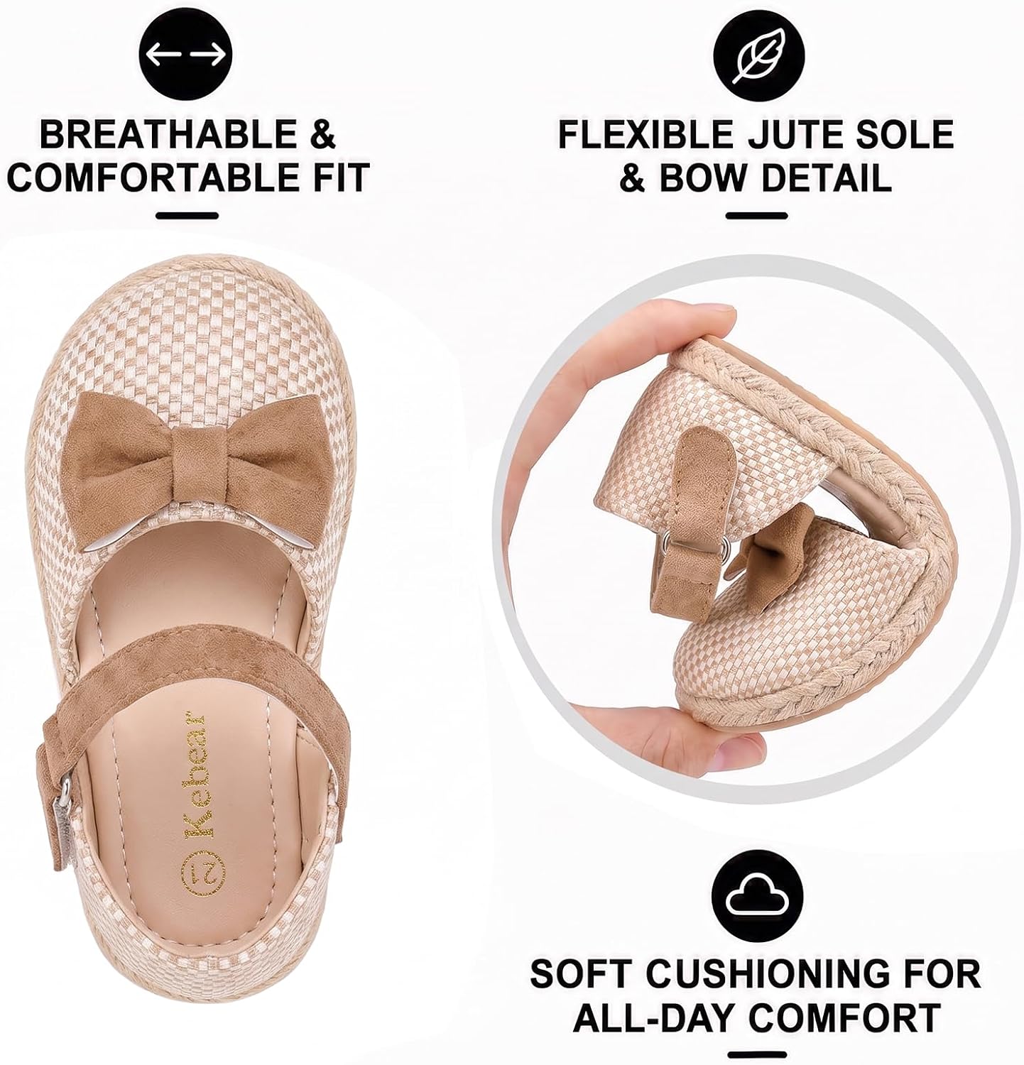 Kebear Toddler Girl Sandals Baby Shoes Closed Toe Dress Mary Jane Flats