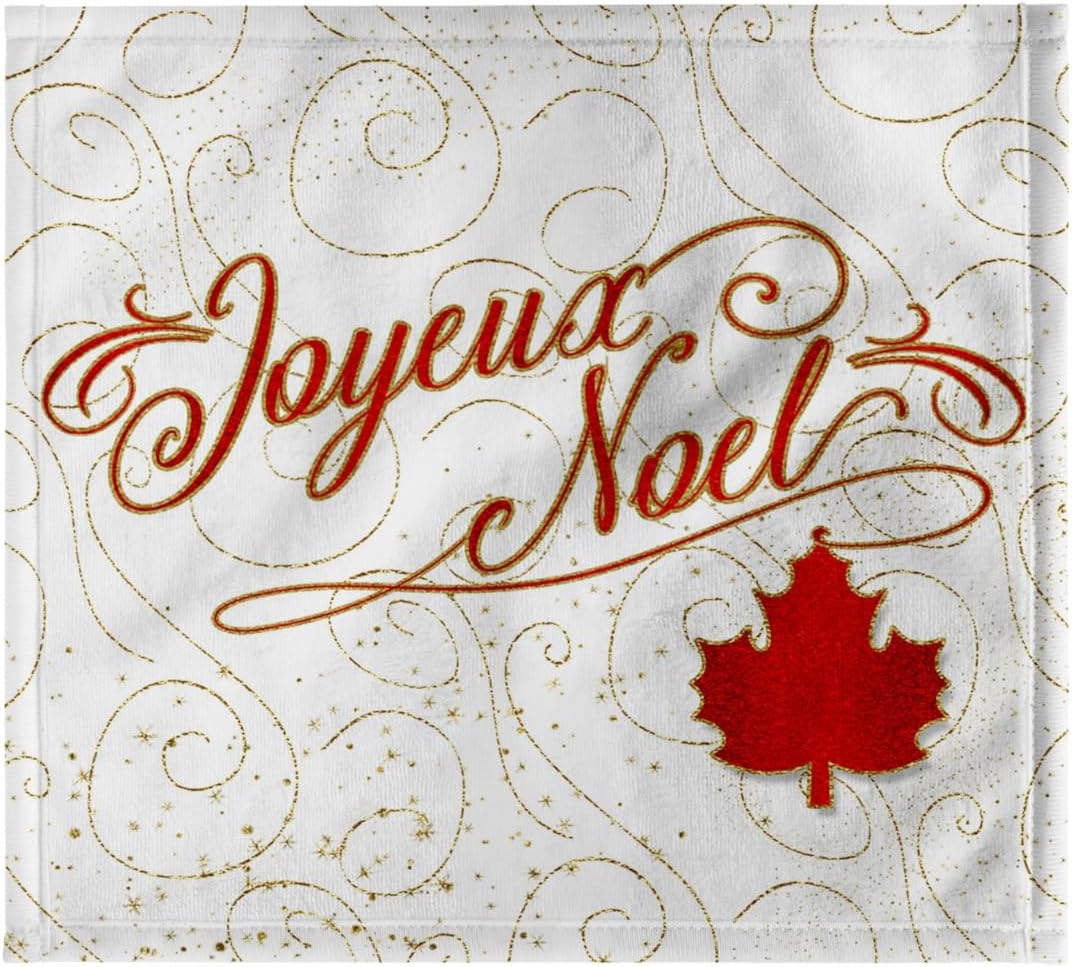 3dRose Joyeux Noel from Canada Maple Leaf and Gold Swirl Typography Holiday 22x30 Bath Hand Pool Towel
