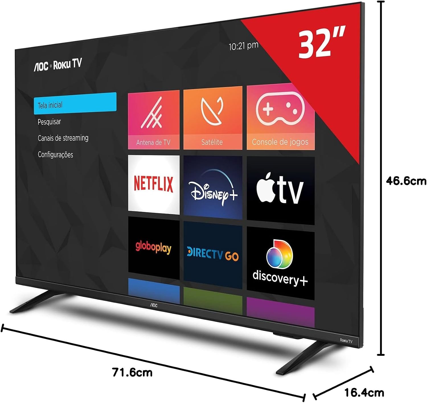 Smart TV LED 32" HD AOC 32S5135/78G - Design sem bordas, Wifi, Conversor Digital, USB, HDMI