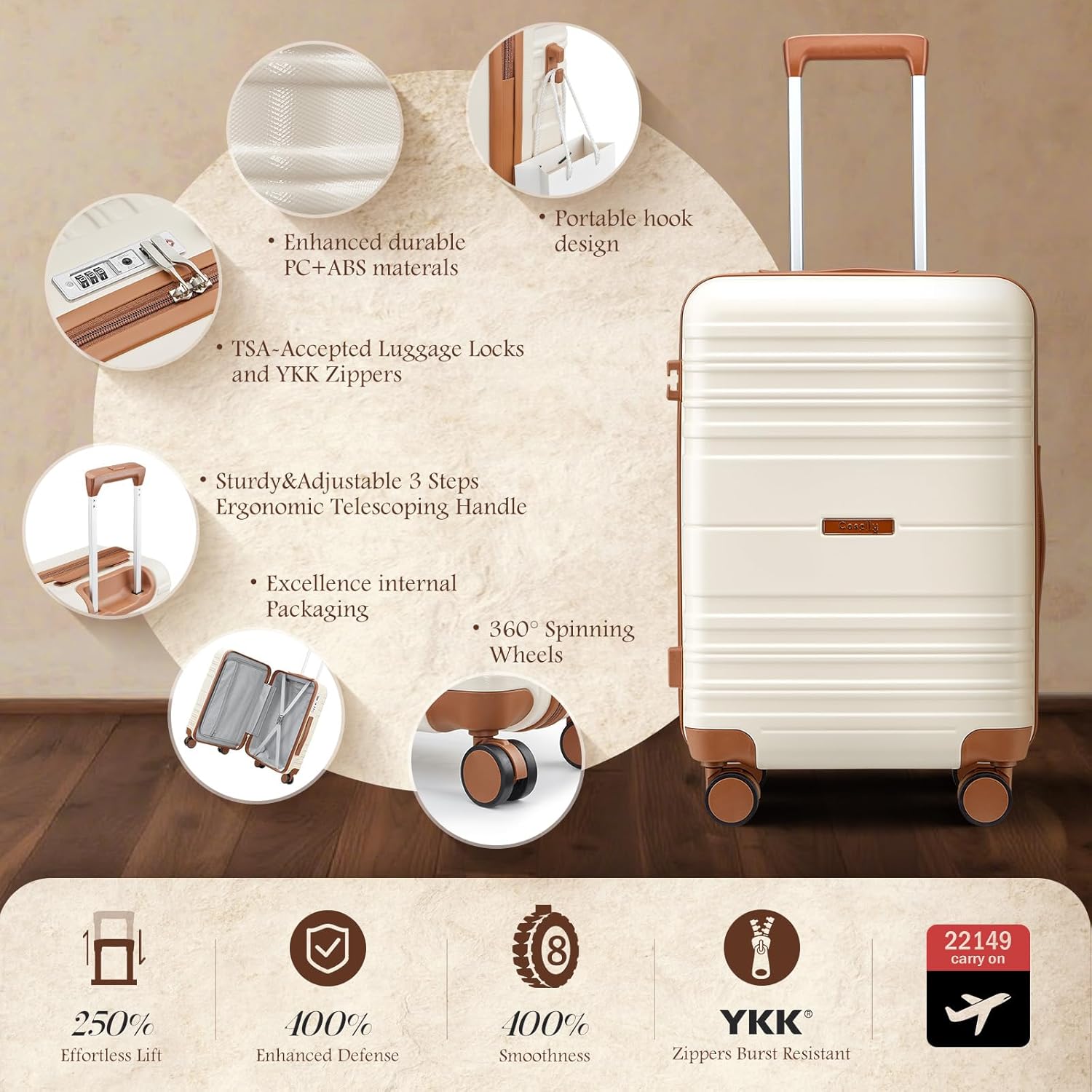 Luggage Sets with spinner wheels, PC+ABS Hard Shell Travel Luggage,Lightweight Carry-on suitcases with TSA Lock,YKK Zippers (Black, 5 piece sets(20/24/28/DB/TB)) - Image 4