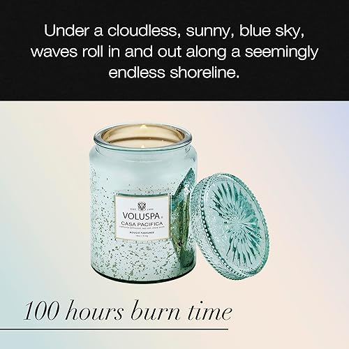 Miniatura 5 de Voluspa Casa Pacifica, tarro grande de vela, 18 onzas, 100 horas de tiempo de combustión, mechas totalmente naturales y cera de coco para una