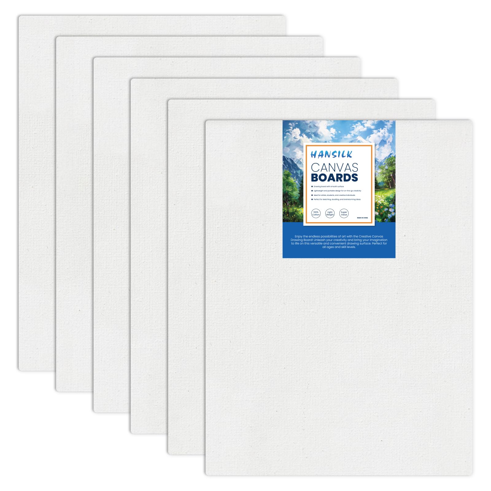 Toiles de peinture pré-apprêtées lot de 6 en coton pour peindre sans attendre