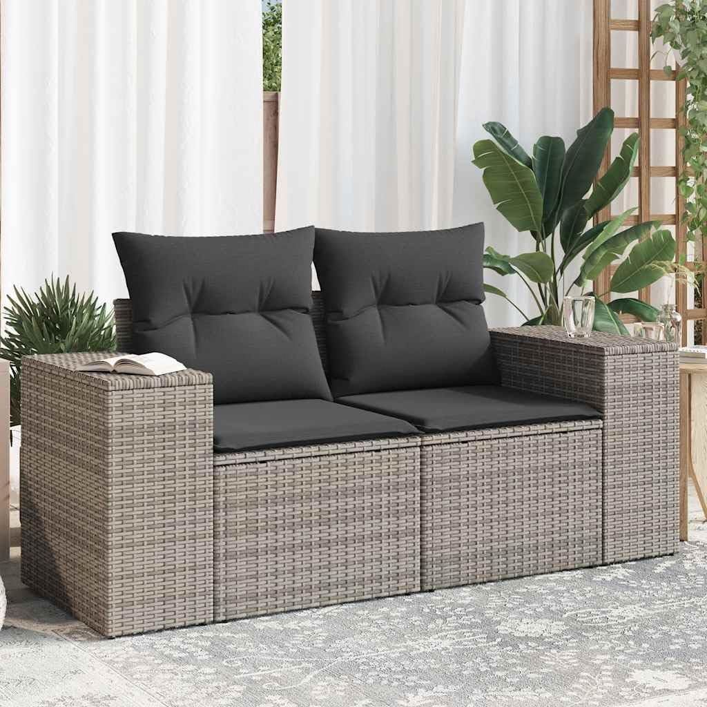 Grey PE Rattan Outdoor Loveseat Sofa 2-Seater Patio Furniture with Removable Cushions, Modular Design for Balcony Garden Terrace