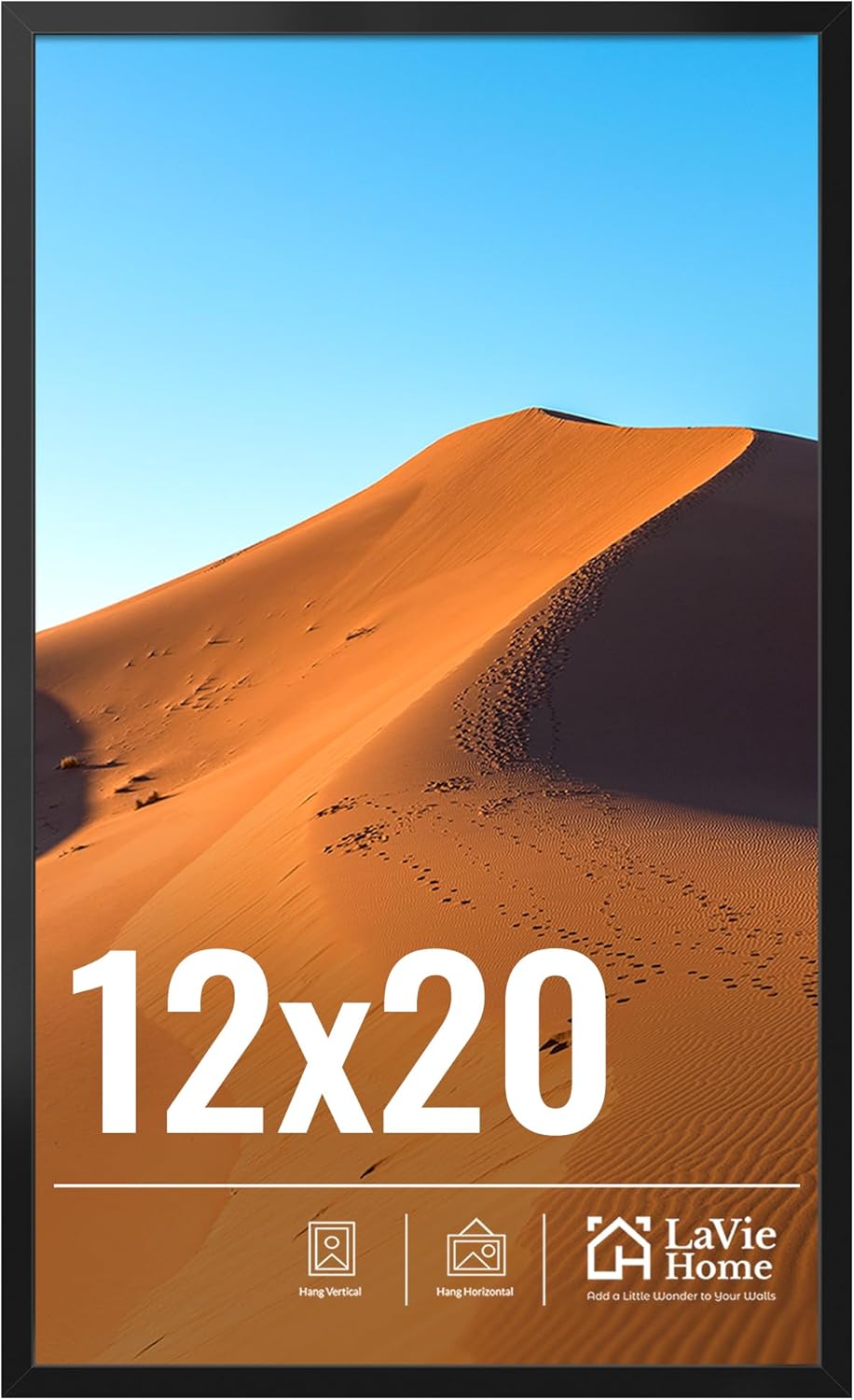 LaVie Home 12x20 Picture Frame for Wall Display, 12x20 Black Picture Frame with HD Plexiglas, 12 x 20 Poster Frame 1 Pack, Display Frame for Vertical or Horizontal, Classic Collection