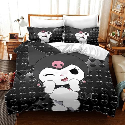 Juego de funda de edredón de dibujos animados animé, lindo juego de cama impreso en 3D, ropa de cama ligera y cómoda de 3 piezas para decoración de