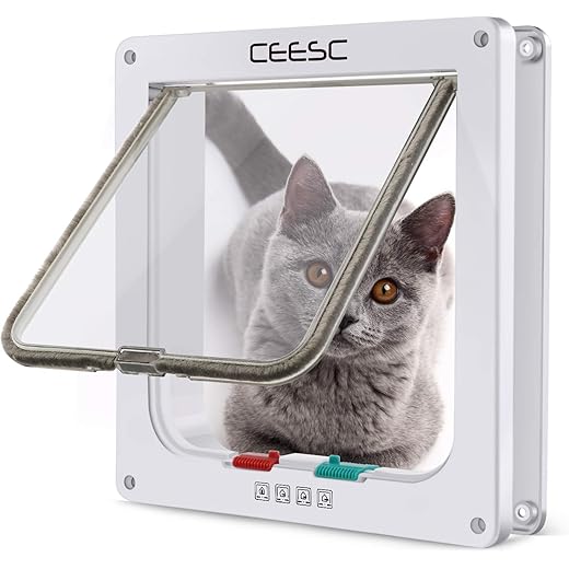CEESC Cat Flap Door Magnetic Pet Door with 4 Way Lock for Cats, Kitties and Kittens, 3 Sizes and 2 Colors Options (M- Inner Size: 2.17