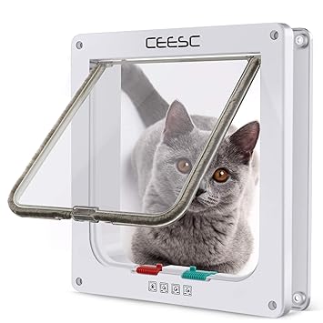 CEESC Cat Flap Door Magnetic Pet Door with 4 Way Lock for Cats, Kitties and Kittens, 3 Sizes and 2 Colors Options (M- Inner Size: 2.17