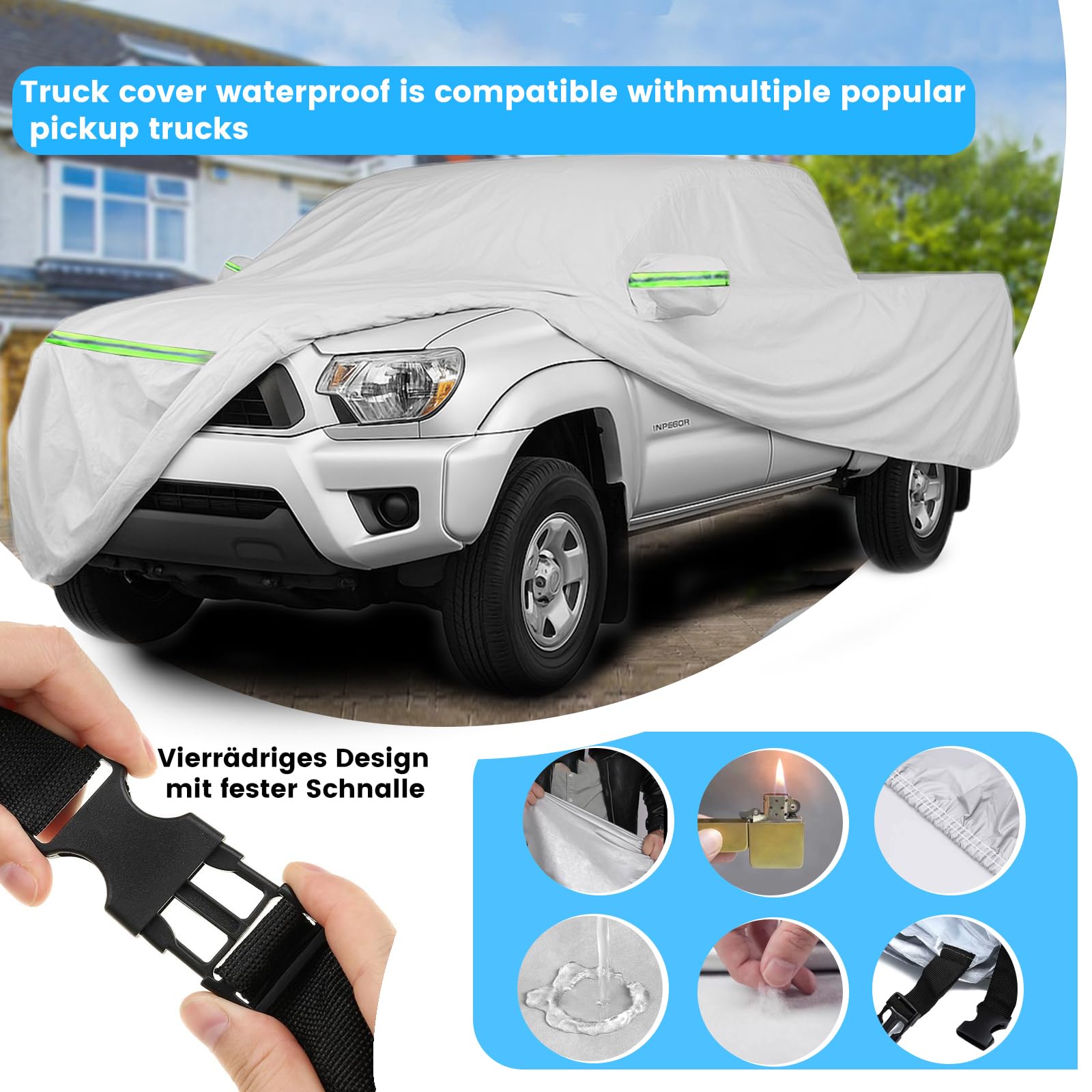 Autoabdeckung für Pickup - Dupont Oxford Ganzgarage für Pickup, Wetterfest, UV-Beständig, Rundum Schutz für Alle Jahreszeiten, Passend für Gängige Pickups wie Hilux, Ranger, Navara, Amarok, Grau