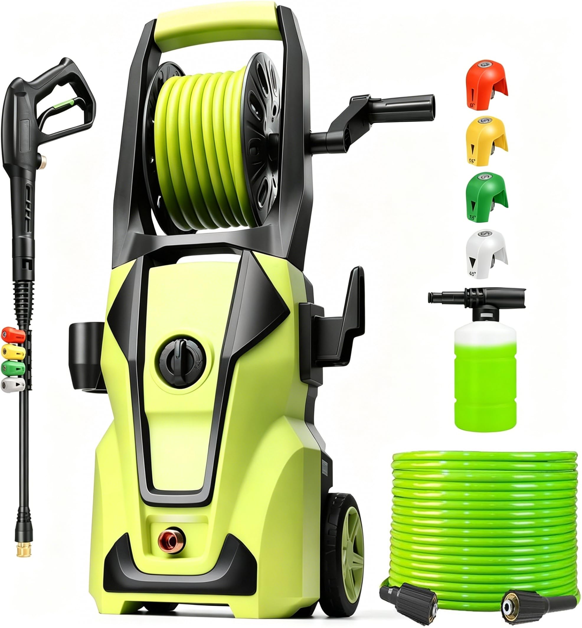 commowner Pressure Washer 5000PSI Adjustable Pressure with 33FT Hose, 4 Nozzle, Power Washer for Home Cars Driveways, Light Green