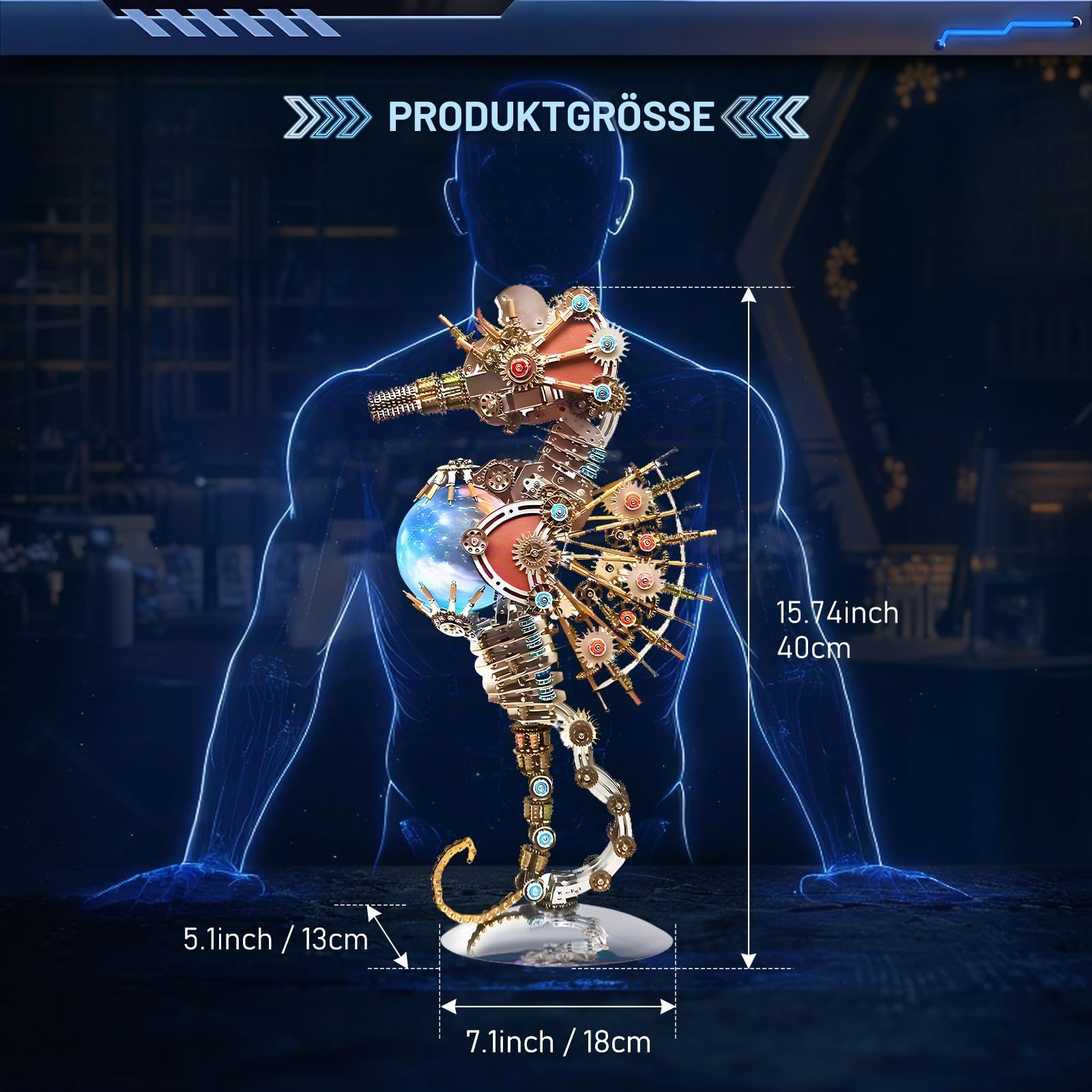 3D Metall Puzzle - Mechanisches Metall Seepferdchen mit Lampe 16 Farben - Metallpuzzle mit Schreibtischständer Zusammenbauen DIY Bildungsdekoratives Sammelgeschenk für Erwachsene und Teenager