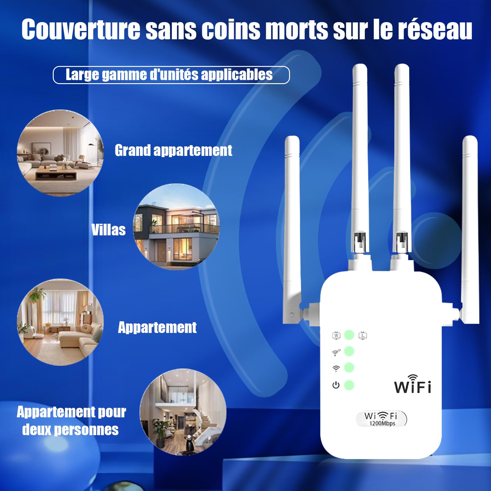 Ripetitore WiFi Potente 1200Mbps, Amplificatore WiFi 4 Antenne, Gigabit