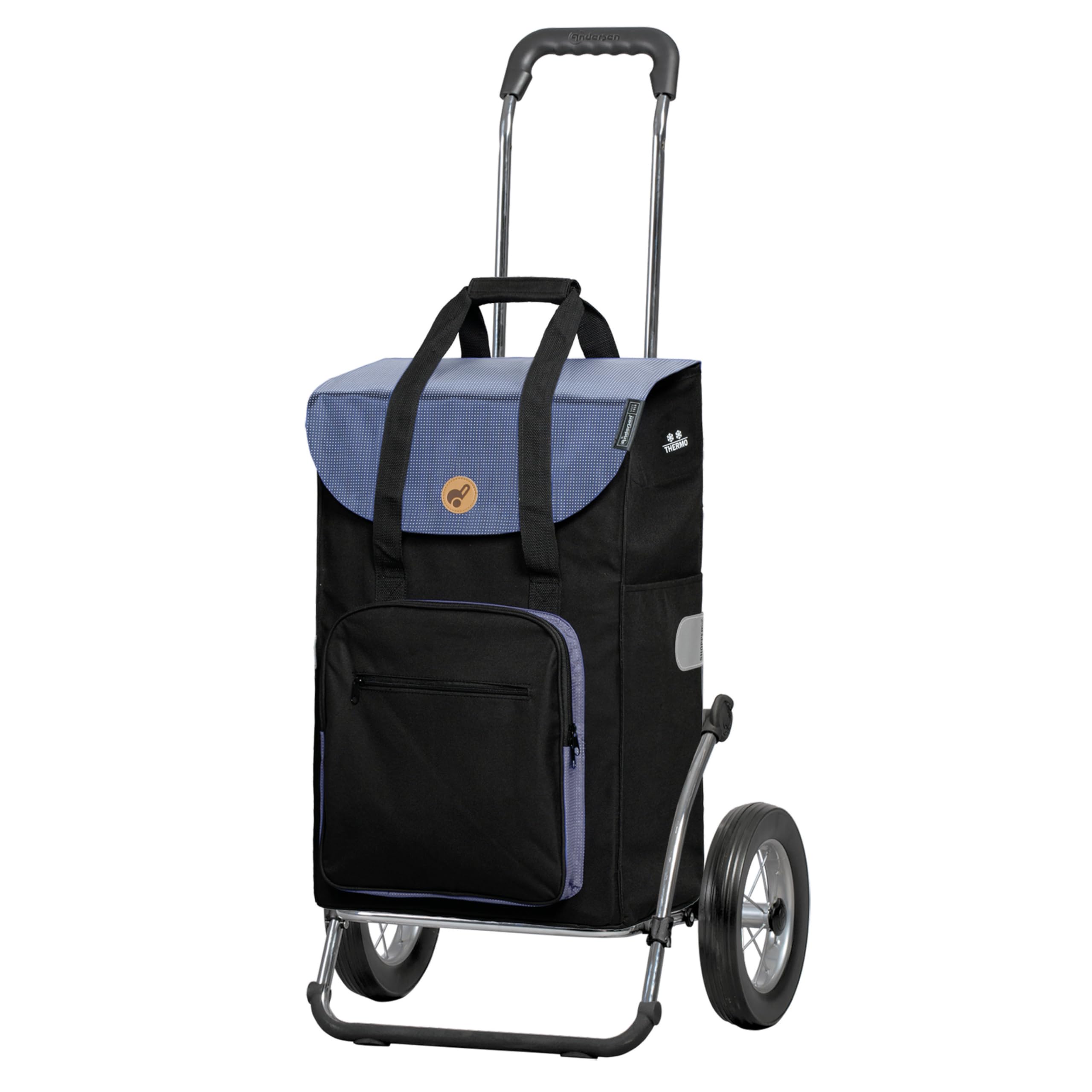 Andersen Einkaufstrolley - klappbar - 45 Liter - mit Kühlfach | belastbar 60 kg - Stahlgestell - Trolley - Metallspeichen-Rad Ø 25 cm - Royal Shopper Steel Wismar schwarz