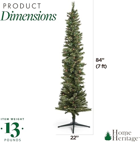 Miniatura 49 de Home Heritage Árbol de Navidad artificial Stanley de 7 pies, preiluminado con conos de pino y bayas, 350 luces incandescentes blancas y 335 puntas